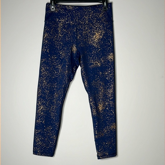 ZIYA ACTIVE Women’s Navy Blue Metals Gold High Rise Leggings Size 8/10 - Picture 1 of 6